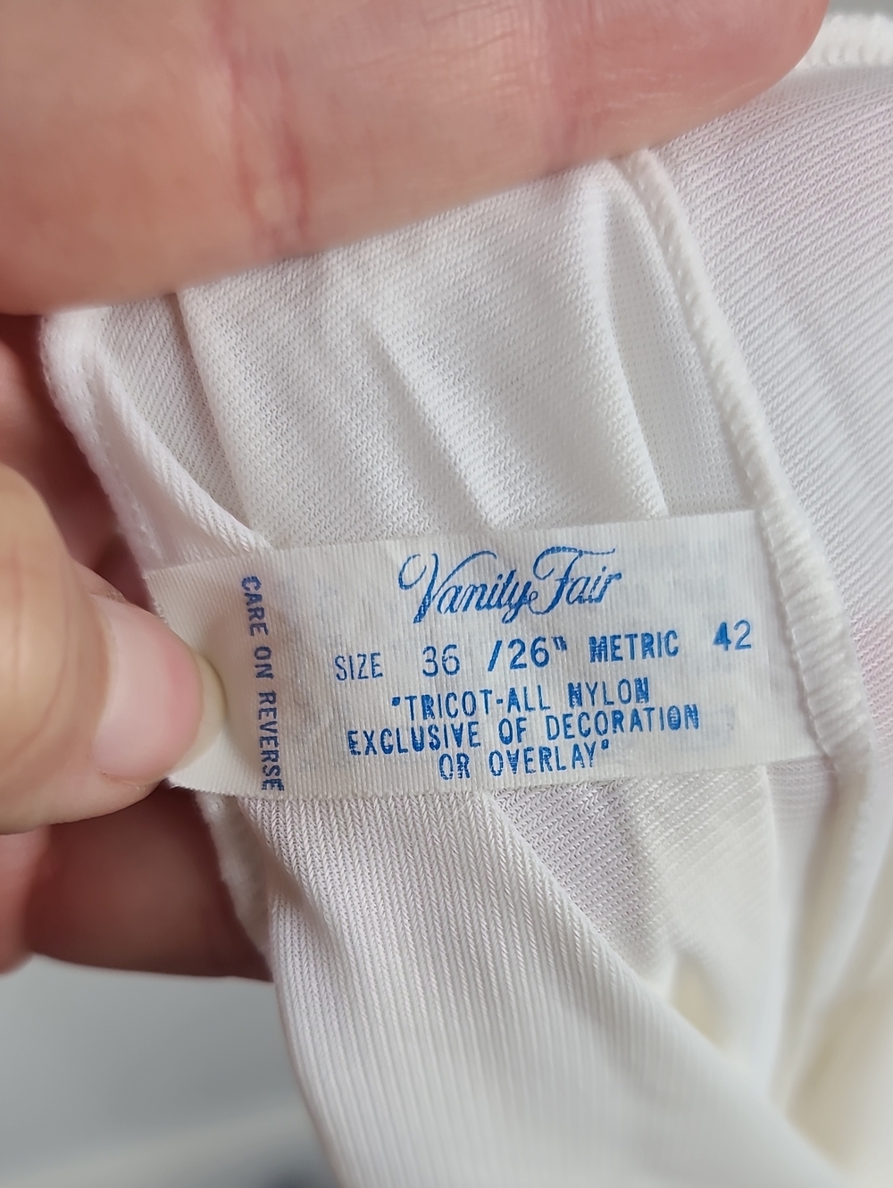 Vtg 70's Vanity Fair Ivory White Tricot Nylon Lace Trim 26" Full Slip Dress 36 - Picture 13 of 14